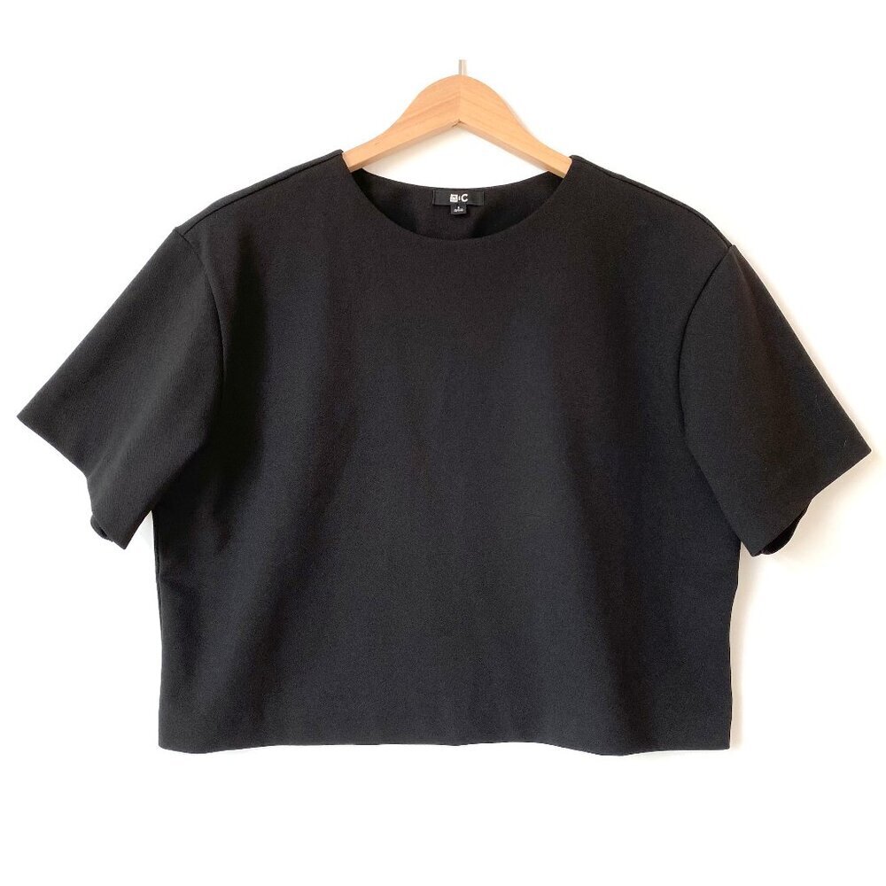 Uniqlo : C Womens Black Crepe Jersey Cropped Top S Short Sleeve Minimalist Boxy
